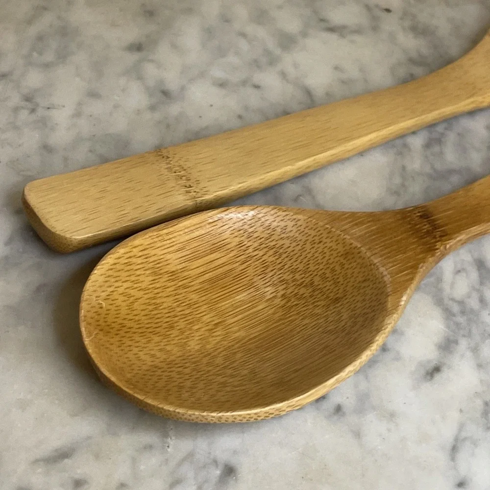 Pair Nice Quality Robust Wooden Spoon and Slotted Spoon Salad Serving Vegetables
